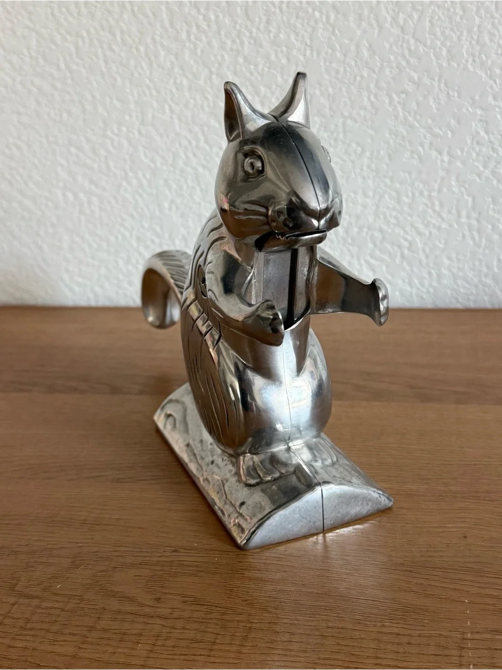 Vintage Cast Aluminum Metal Squirrel Nutcracker on Log Home Decor